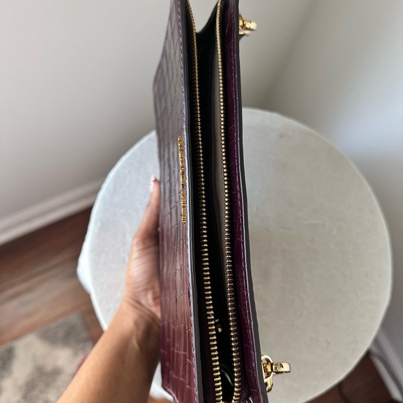 Michael Kors Crocodile Embossed Leather Crossbody or Clutch, Burgundy - Picture 5 of 8